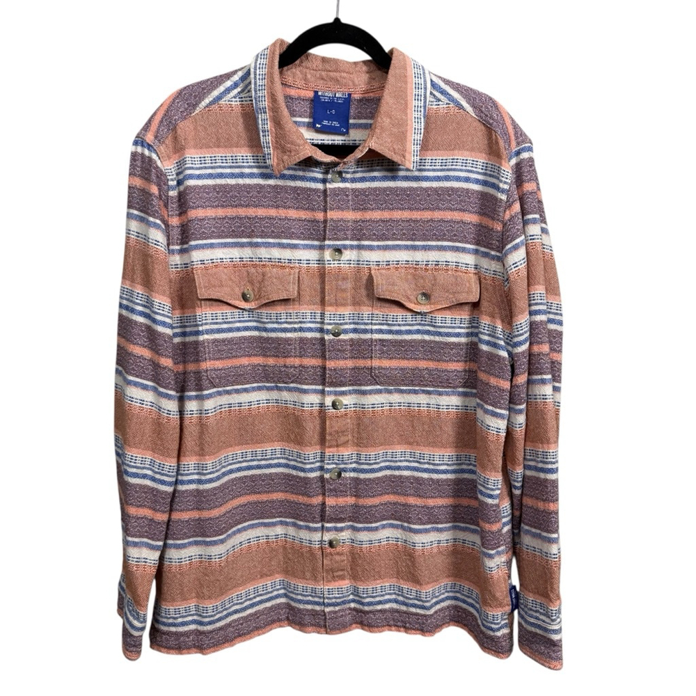 Men's Without Walls Casual Button Down Shirt L Orange Blue Striped
